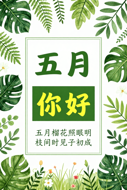 文字排版素材：清新五月手绘海报：自然生机与诗意表达