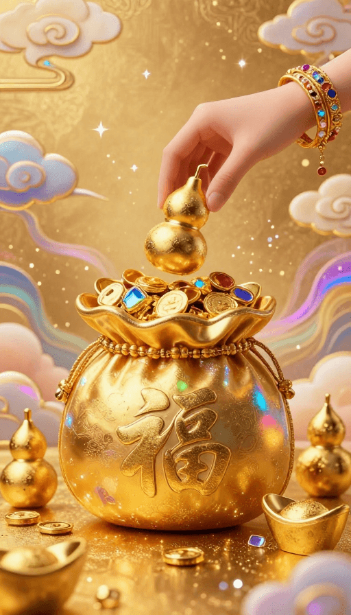 立体书法艺术素材：金葫芦纳福：传统富贵吉祥艺术图