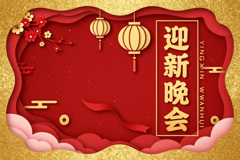迎新晚会素材：红金剪纸迎新晚会海报：传统与现代交融的视觉盛宴