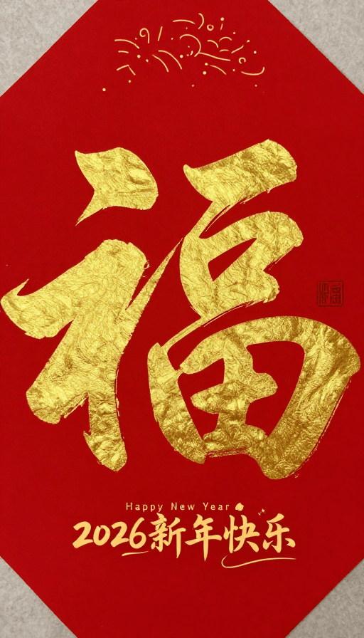 金色字体素材：红金交织的‘福’字书法设计：2026新年艺术