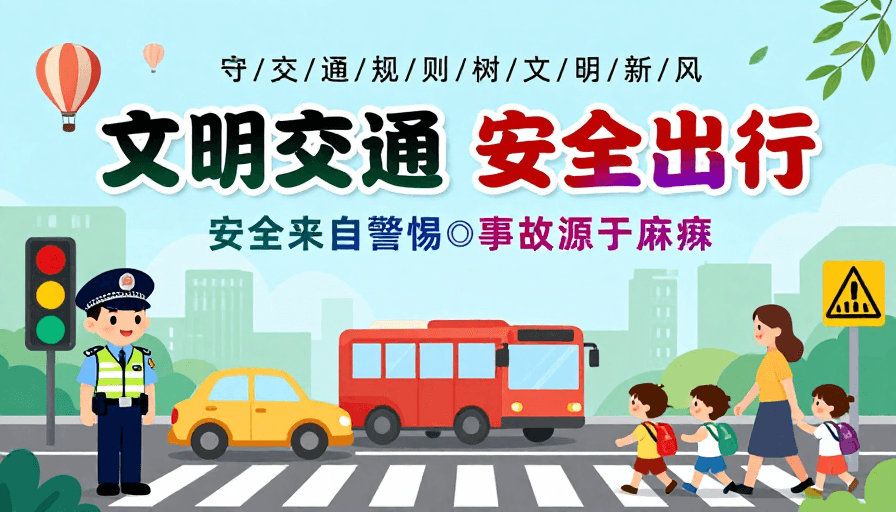公益海报素材：清新卡通交通安全公益海报