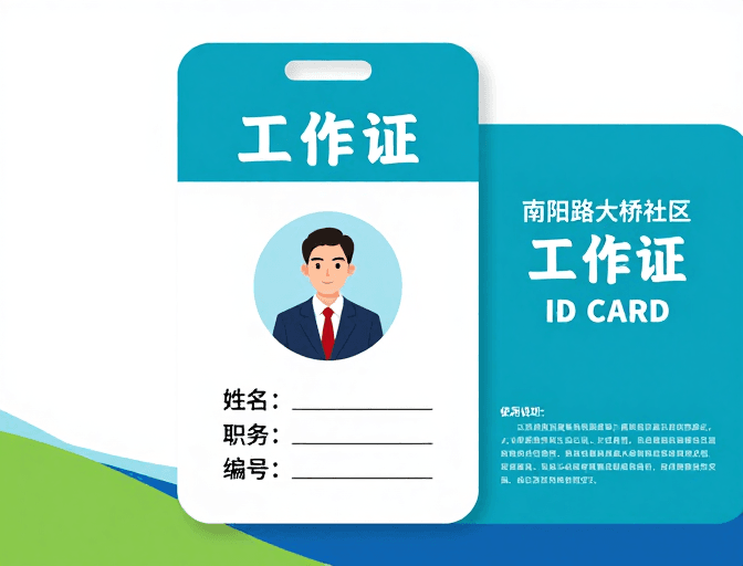 扁平化风格素材：清新简约南阳路大桥社区工作证设计