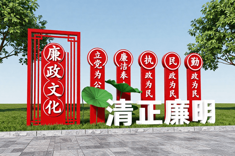 立体装置素材：现代立体户外廉政景观装置：红白绿融合庄重典雅