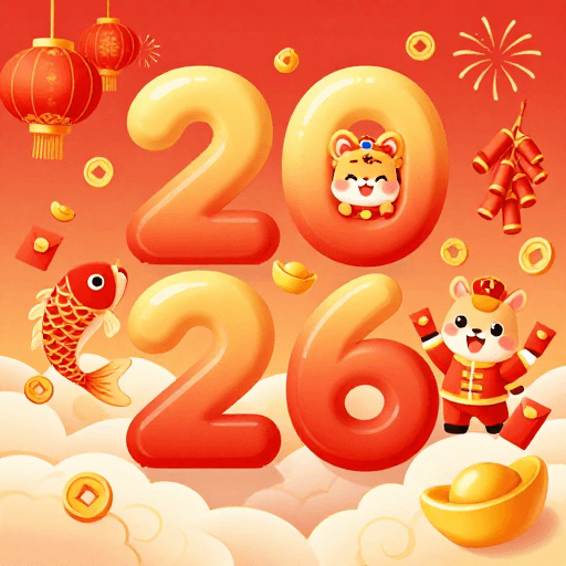 Q版角色素材：喜庆2026新年卡通插画海报设计