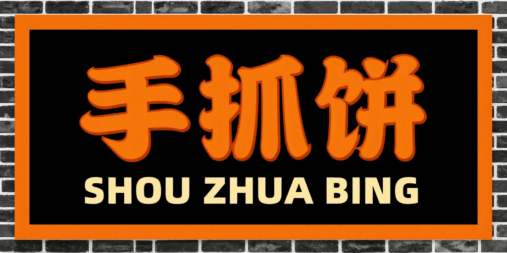 立体文字素材：复古卡通风手抓饼招牌设计