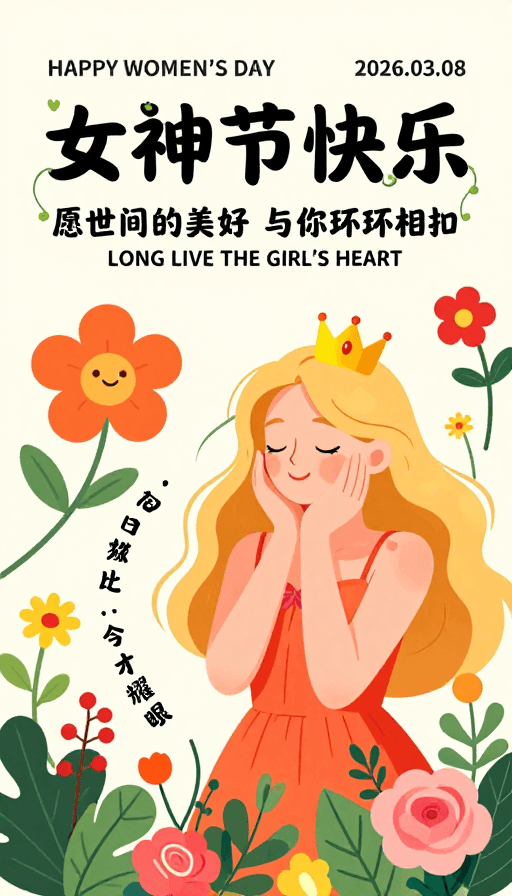 自我认同素材：温暖扁平风格女神节庆祝海报