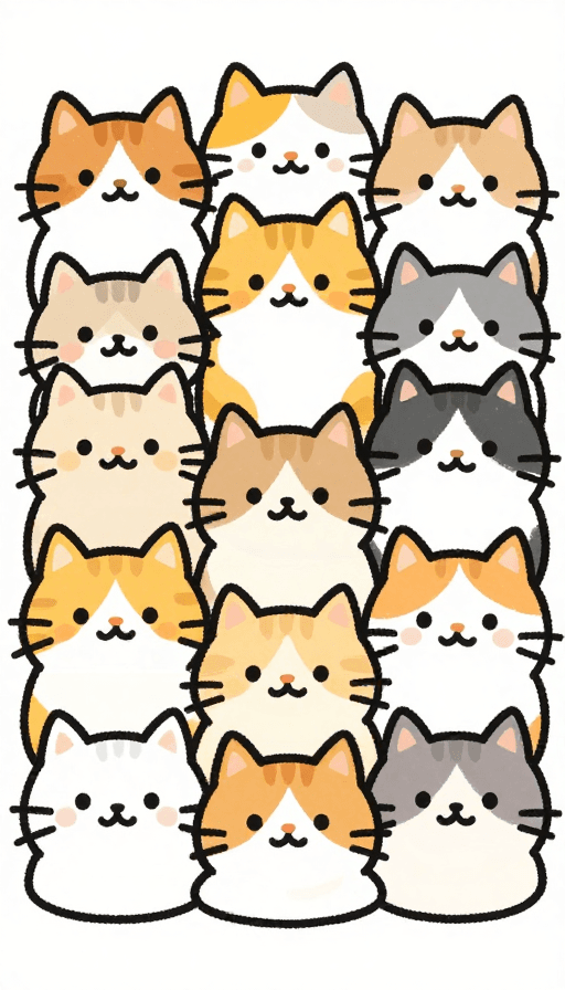 家庭合影素材：萌趣猫咪全家福：儿童绘本风手绘插画