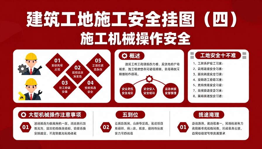 卡通设计素材：建筑工地施工安全挂图：机械操作规范