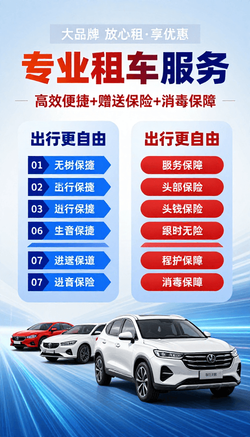 现代商务素材：专业租车 安心出行 科技引领未来