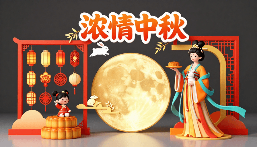 卡通人物素材：浓情中秋·国潮插画海报：团圆与祥瑞的视觉盛宴