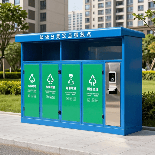 环保宣传素材：清新明快城市垃圾分类回收设施实拍