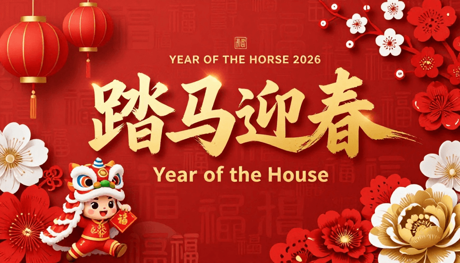 立体书法素材：红色中国风新年海报：踏马迎春2026贺岁
