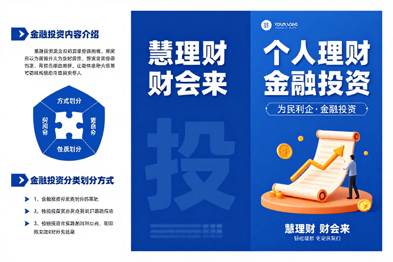 金融投资素材：蓝色商务金融投资三折页宣传海报设计