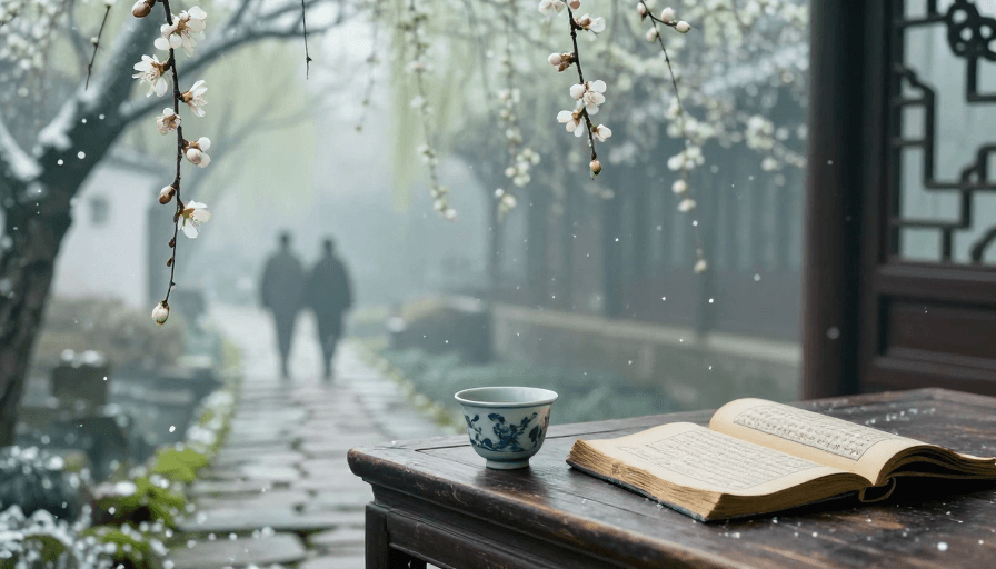 静物摄影素材：江南春景：水墨中的宁静与怀旧