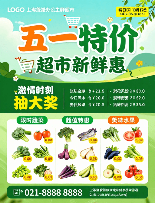 节日活动素材：五一生鲜特惠·清新自然促销活动