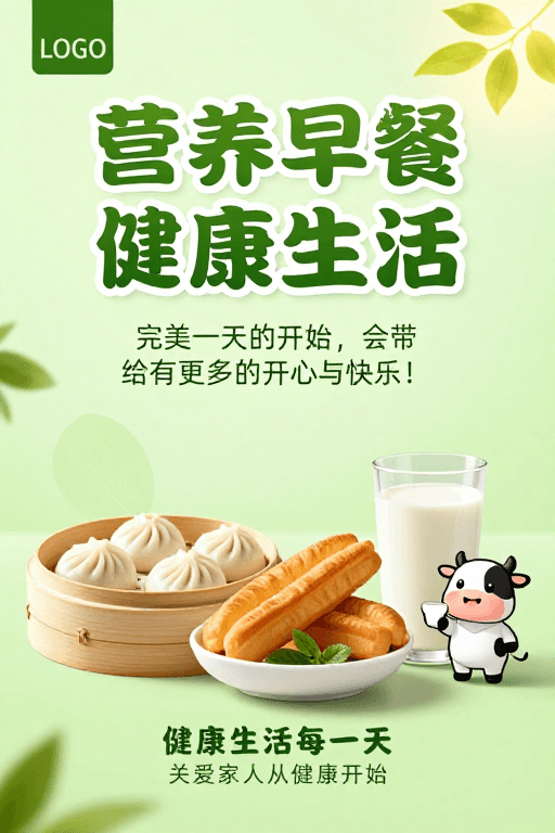美食摄影素材：清新自然营养早餐海报：开启健康生活每一天