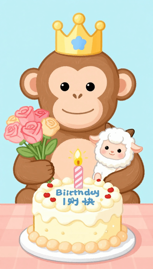 生日派对素材：猴庆生：卡通插画中的温馨生日派对