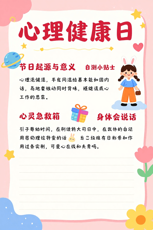 治愈插画风素材：心理健康日治愈插画海报·校园宣传