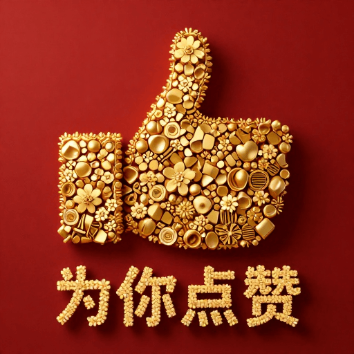 金色立体素材：金色立体点赞手势暗红背景3D艺术渲染