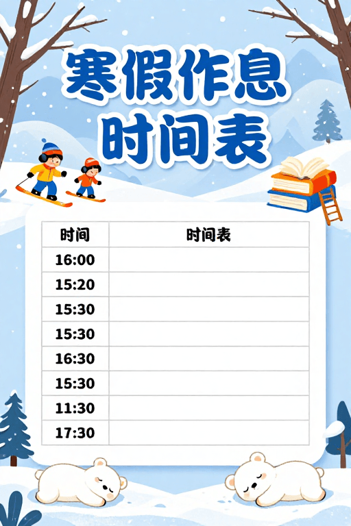 温馨海报素材：清新冬日寒假作息时间表海报