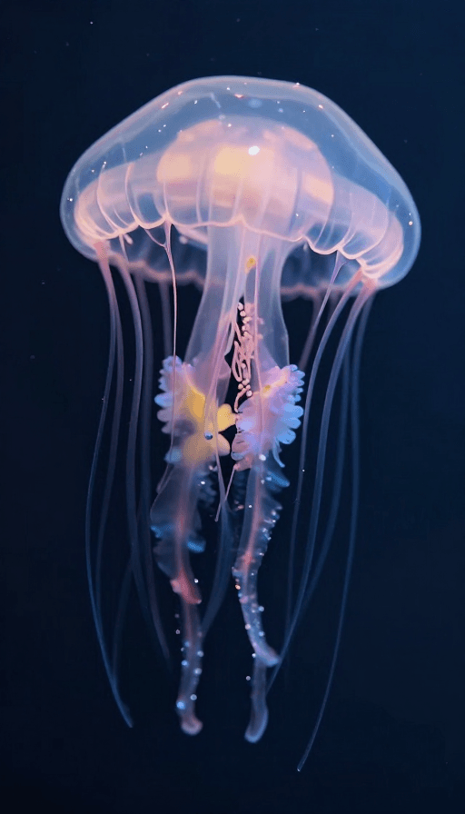 透明质感素材：透明多彩海母：梦幻海洋生物插画