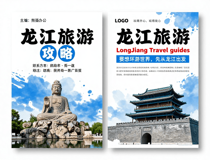 龙江旅游素材：龙江旅游双页海报：传统与现代融合的宣传设计