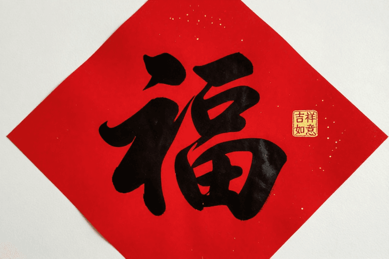 传统工艺素材：红金黑三色福字剪纸春节广告高清摄影