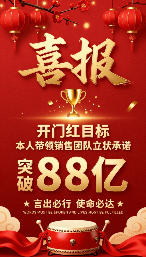 商务广告素材：中国风喜庆庆典海报：红色宫灯与金色奖杯彰显权威承诺