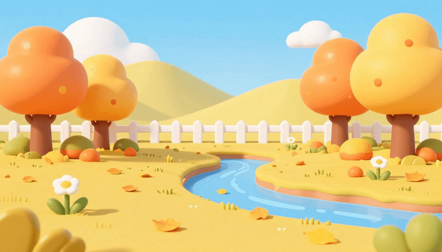 橙黄配色素材：秋日童话：3D卡通公园美景