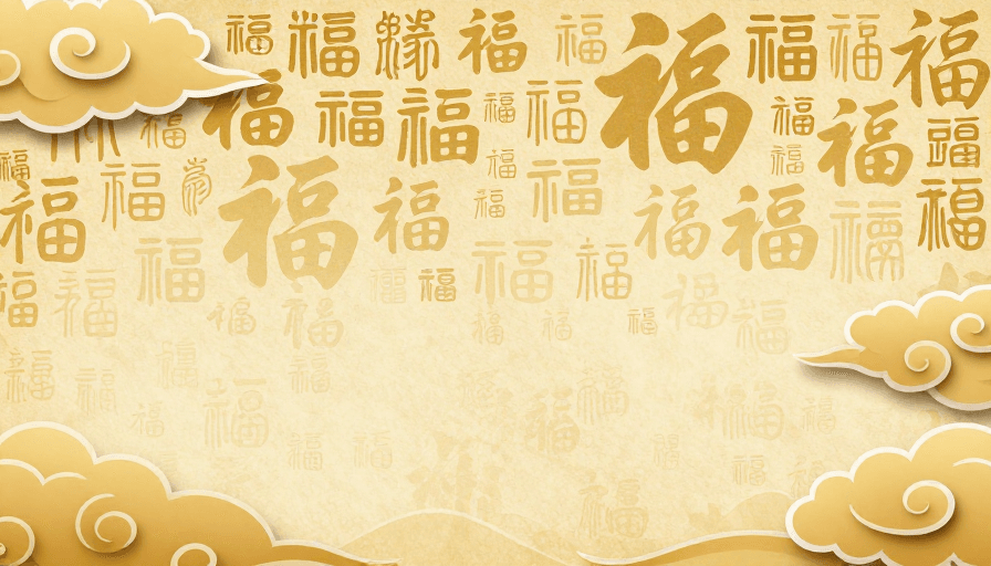 福文化素材：金祥福韵：古典祥云与福字装饰背景