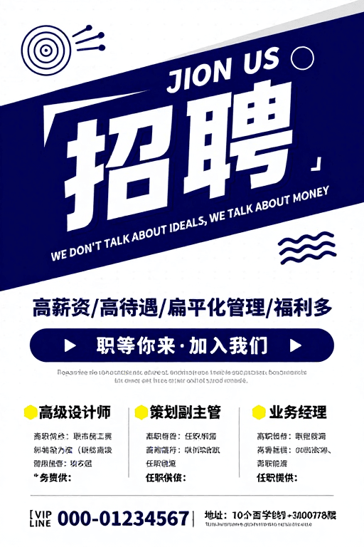 动态排版素材：深蓝动感现代招聘海报：高薪职位等你来