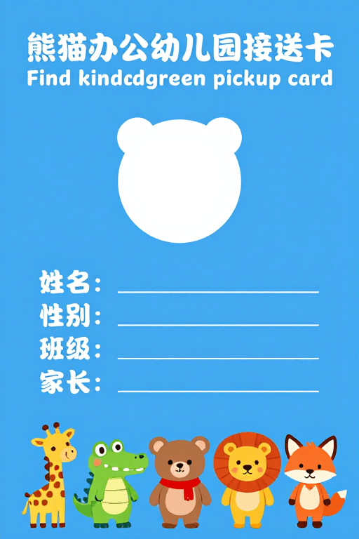 卡片设计素材：熊猫办公幼儿园接送卡卡通设计