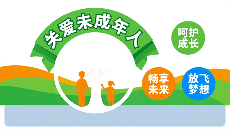 环形构图素材：简约公益海报：关爱未成年人成长陪伴