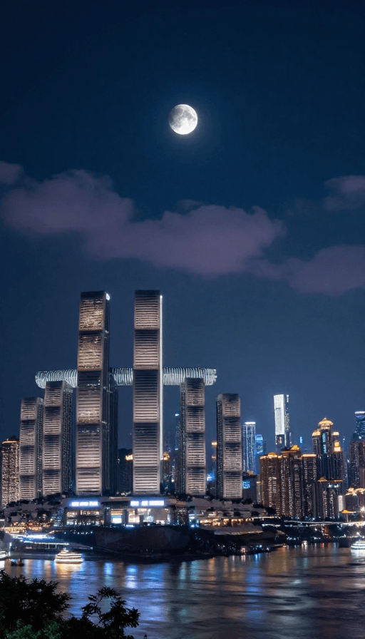 建筑摄影素材：写实全景月夜璀璨城市夜景
