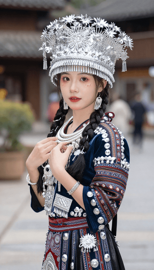 人像写真素材：畲族美人身着民族盛装优雅写真