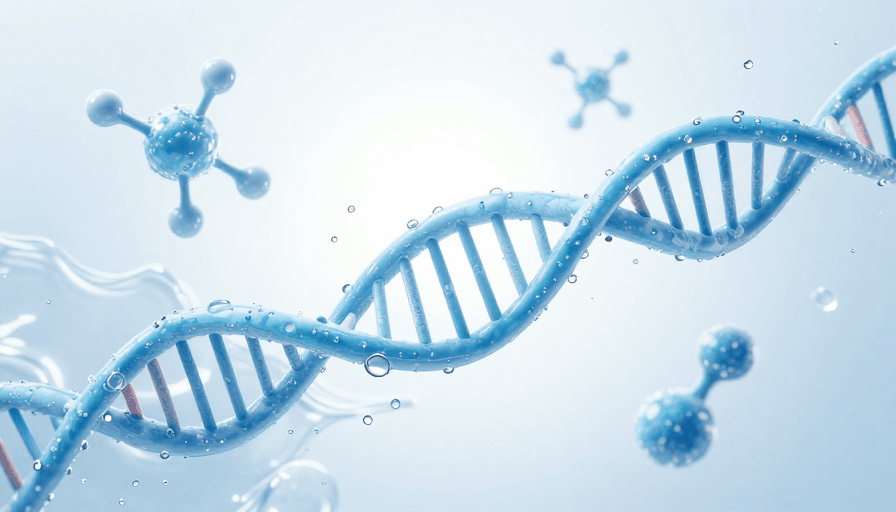 生物科学素材：蓝白DNA分子光影艺术：细胞与基因的悬浮世界