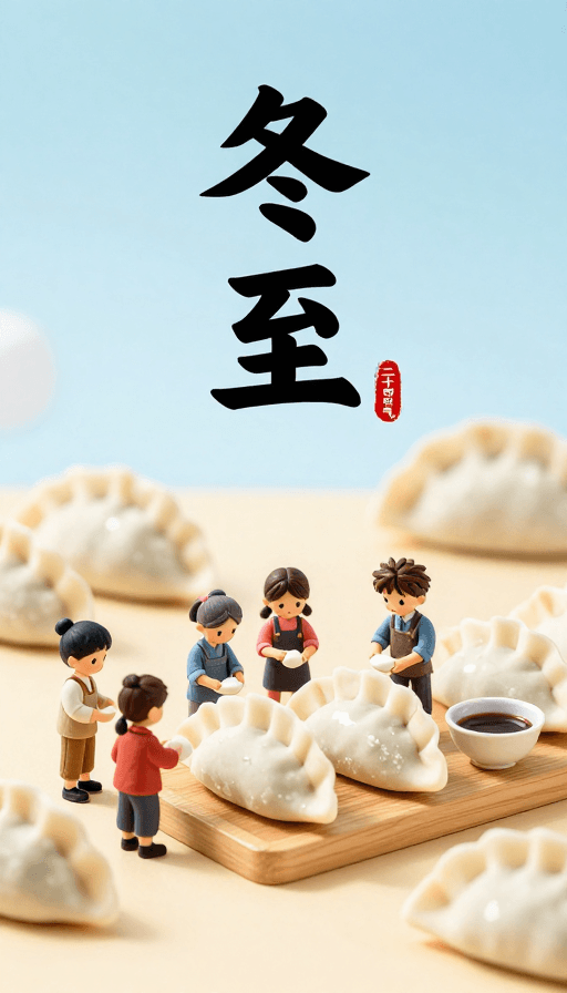 Q版角色素材：Q版微缩冬至：小人们欢乐包饺子的温馨场景