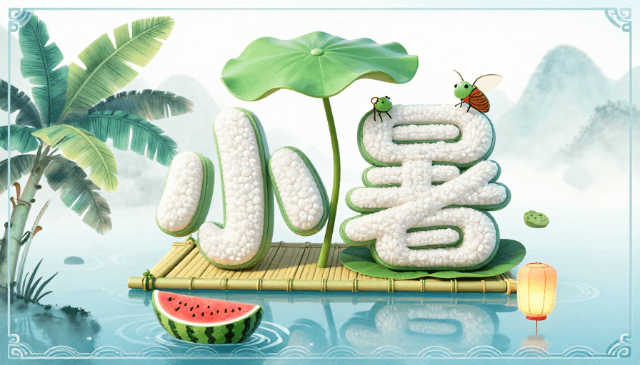 水墨背景素材：小暑清凉中国风3D水墨Q版海报