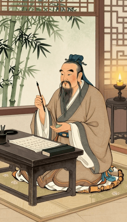 孔夫子素材：孔夫子书房讲学图：古风插画展现儒雅智慧