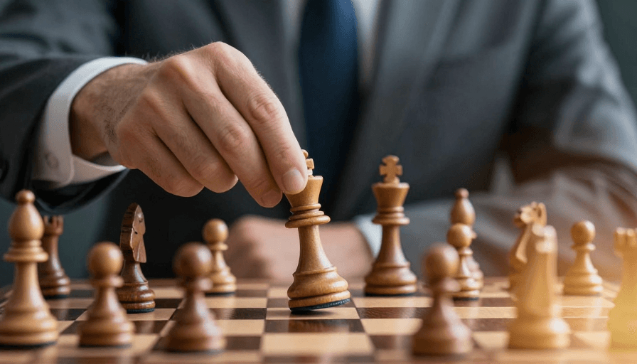 会议背景素材：深蓝商务国际象棋决策象征