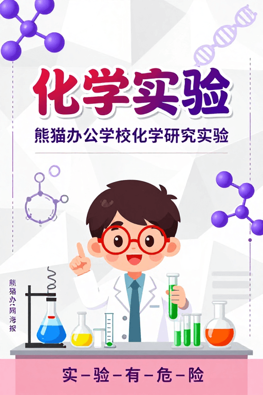 实验室场景素材：卡通科学家趣味化学实验科普海报