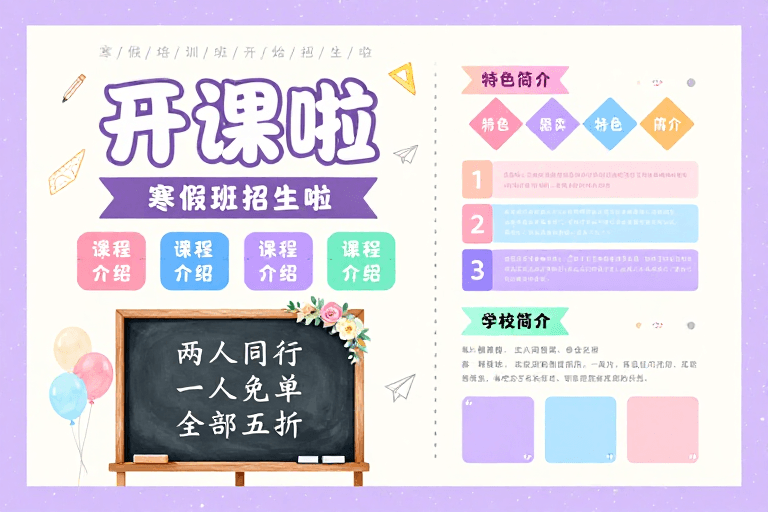 教育海报素材：马卡龙风寒假招生海报：童趣温馨设计