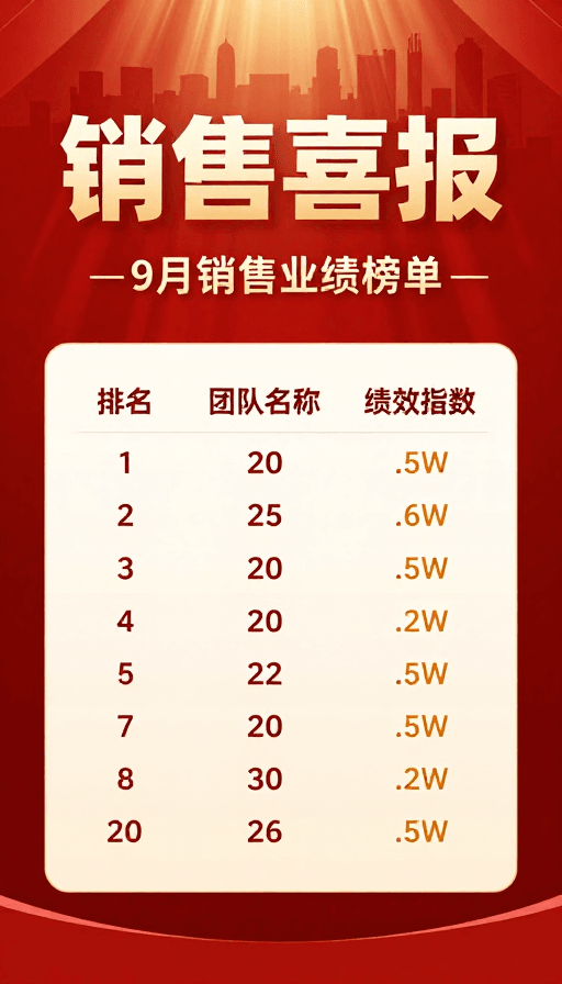 立体字设计素材：红金设计：九月销售业绩表彰海报