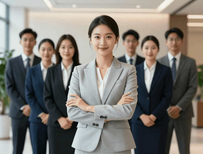 商务团队素材：亚洲女性商务团队合影：专业与活力并存