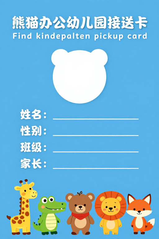 信息表单素材：熊猫办公可爱风格幼儿园接送卡设计