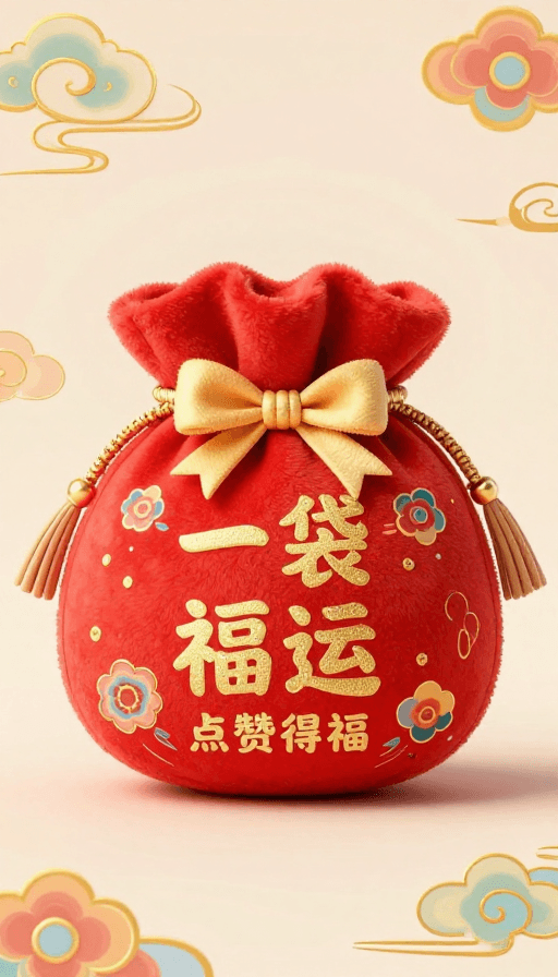 可爱风格素材：敦煌纹样福袋插画：甜美金线传递好运气