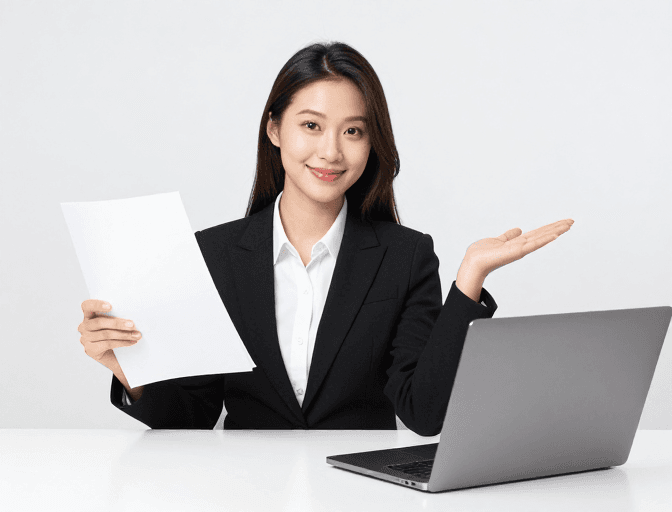 办公场景素材：专业职场女性展示工作成果的高清摄影