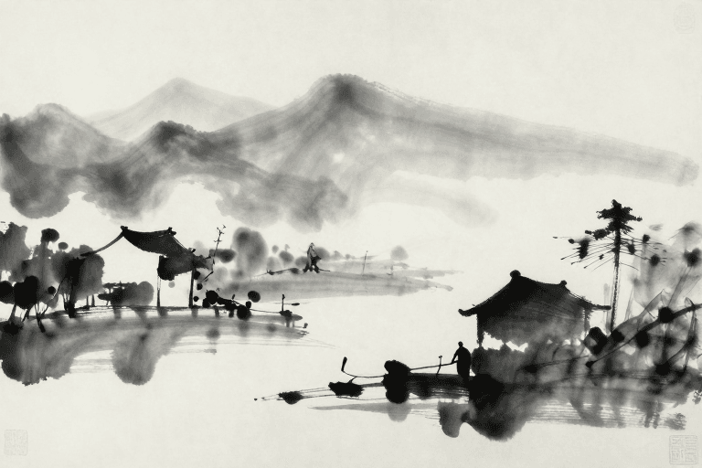 历史韵味素材：墨色流芳，书香传世：传统水墨意境图