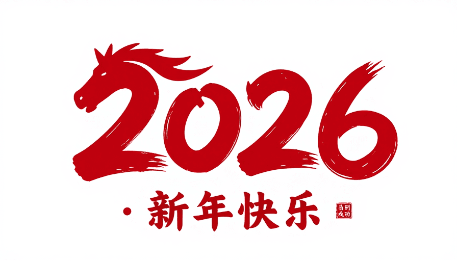 新年祝福素材：2026马年灵动奔马红色立体Logo设计