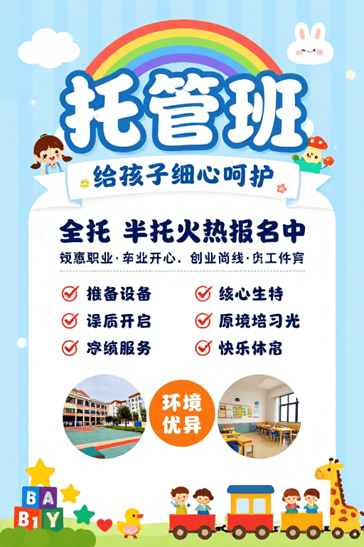 清新童趣素材：童心守护：温馨托管班宣传